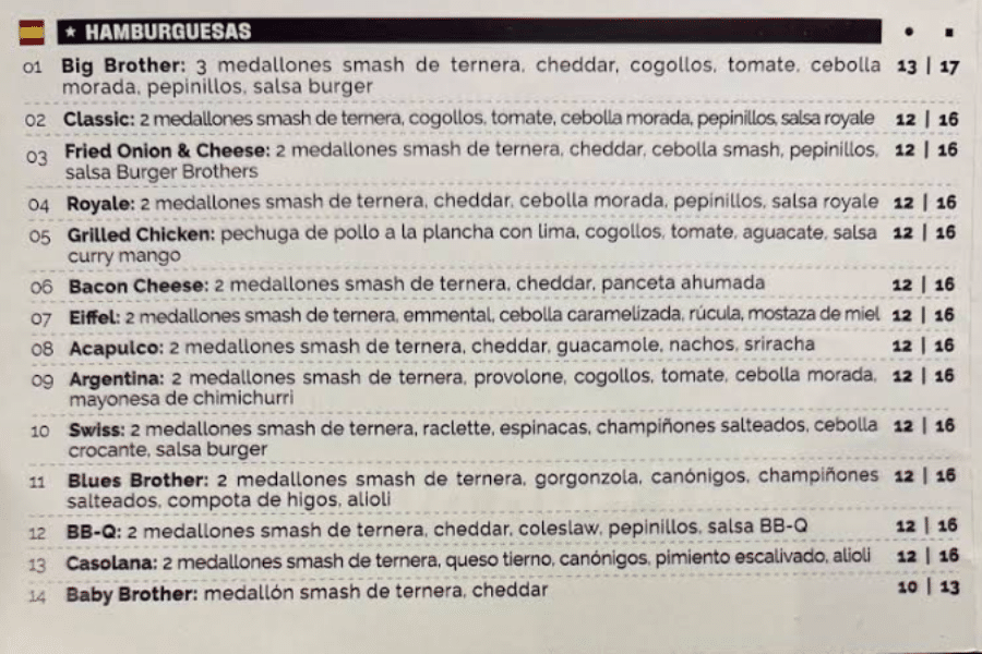 burger brothers andorra carta