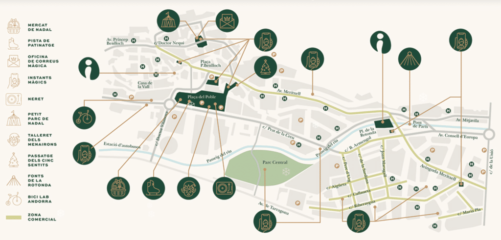 Plano con ubicación de las actividades para hacer en Andorra en Navidad